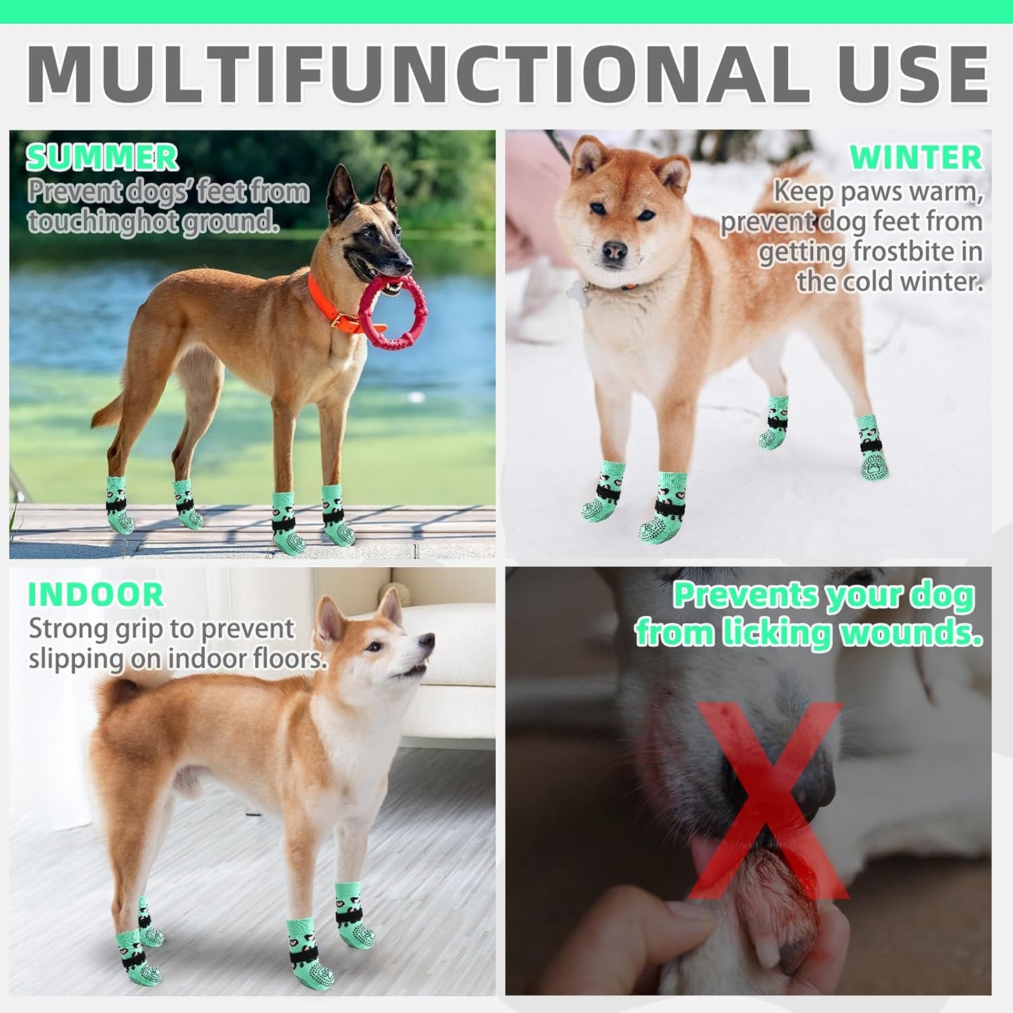 KOOLTAIL Dog Socks Shoes for Hot Pavement to Prevent Licking Paws, Winter Dog Boots&Paw Protector for Hardwood Floors Anti Slip,Traction Control Grip Booties for Small Medium Large Senior Dogs,Black M