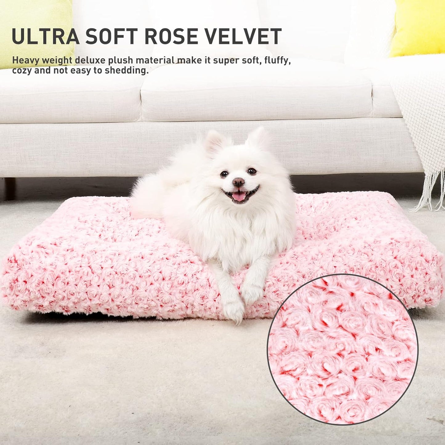 KSIIA Washable Dog Bed Deluxe Plush Dog Crate Beds Comfy Kennel Pad Anti-Slip Pet Sleeping Mat for Large, Jumbo, Medium, Small Dogs Breeds, 35" x 23", Gray