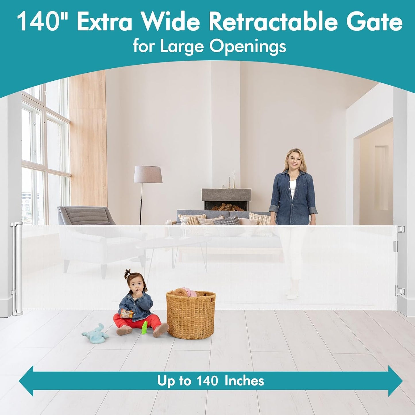 Extra Wide Baby Gate for Large Openings Retractable Baby Gates Indoor Outdoor Extra Long Dog Gate for Doorway Stair Gates for Kids or Pets Extra Large Dog Gate for Stairs