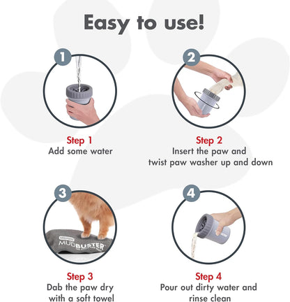 Dexas MudBuster Medium Dog Paw Cleaner in Fuchsia - Fits 1.5"-2.5" Wide Paws, Portable Paw Washer for Muddy Paws, Dog Paw Cleaning Cup with Gentle Silicone Bristles, Quick Clean Pet Paw Washer