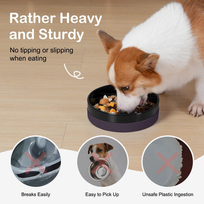 Sted Ceramic Slow Feeder Dog Bowls for Medium Large Breed, Slow Feeding Dog Bowl, Dogs Food Bowls for Fast Eaters, Puzzle Dogs Food Bowl with Silicone Base, Maze Black