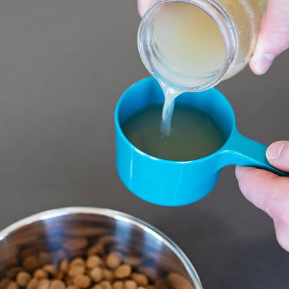 Messy Mutts Melamine Dog Food Scoop (1 Cup Capacity) | Measuring Cup for Animal Food | Features 1/2 Cup Indicator Line | Small or Large Dog Food Scooper | Dishwasher Safe | Blue