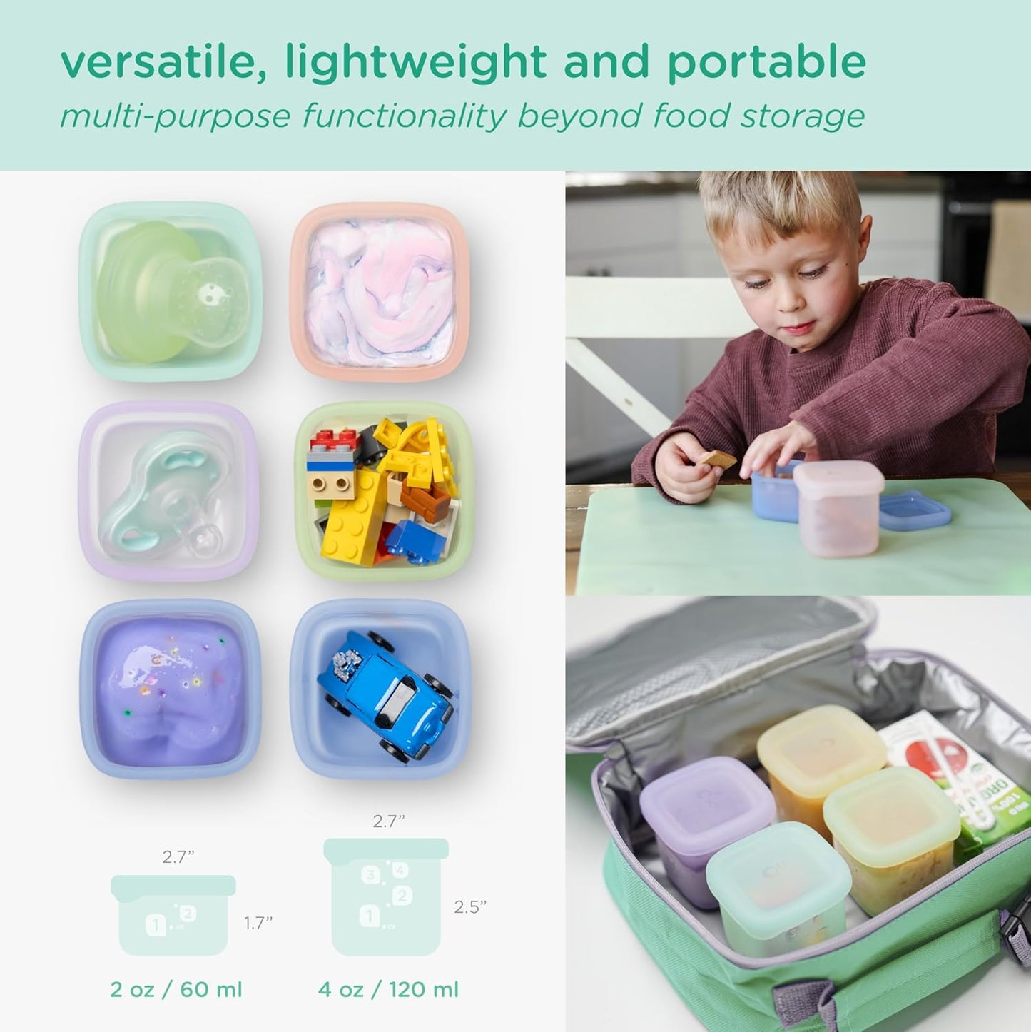 Olababy Clear Sense Silicone Storage Containers 4pk for Baby Food, Snacks, Formula, Puree, Sauce & More | Micro Plastic & BPA-Free | Daycare Essentials for Toddlers and Kids (Lilac, 2 oz / 60 ml)