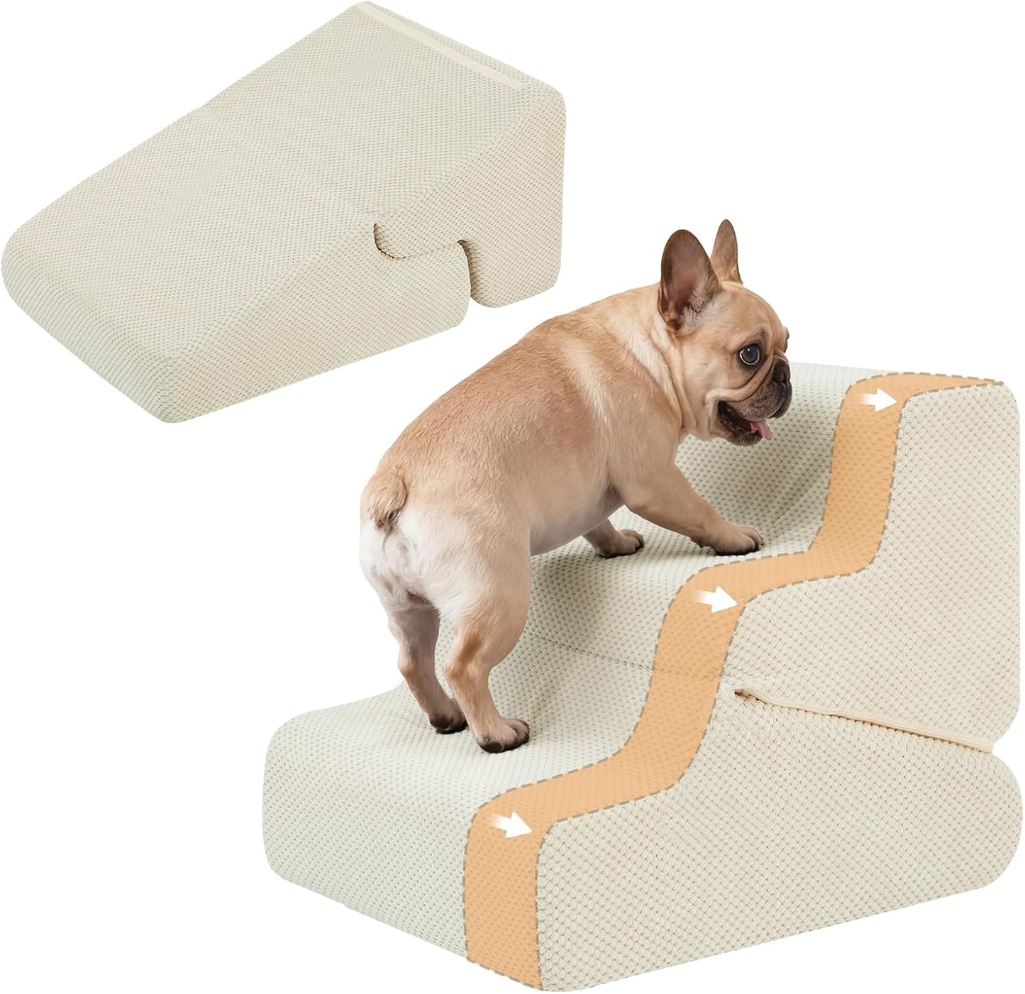 Dog Ramp for Bed, 23" H Dog Stairs for High Bed, 2 in 1 Pet Steps for Small Dogs, 5-Step Foldable Transformable Large Cats Ramp to Get on Couch, Non-Slip Balanced, Grey