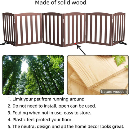 Freestanding Dog Gate Indoor,Doggie Gate Foldable Dog Gates for Doorways,Stairs or Hallways, Wooden White Pet Gate for the House, Pet Fence with Support Feet Included,24 "Height-4 Panels