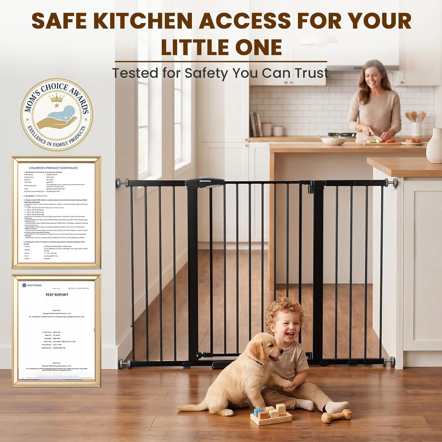 Mumeasy 36" High Extra Tall Dog Gate, 29.6"-40.5" Wide Pressure Mounted Tall Baby Gate for Dog, Auto Close Pet Gate with Door for Stairs,Doorways,House,Black
