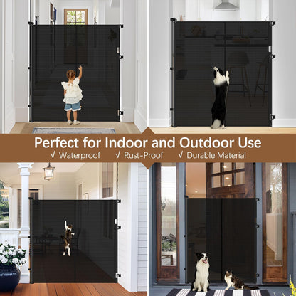 Reinforced 55" Extra Tall Pet Gate for Doorway - No Jumping Over, 55" Wide Retractable Baby Gates with Support Rods - No Crawling Under, Climb Proof Cat Gate for Stairs Tall Retractable Dog Gate/Black