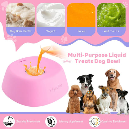 Yipetor Slow Feeder Dog Bowls for Liquid Treat, 【Enrichment Ball-Roll】 Bone Broth Dog Lick Bowl, 3/4 Cup Yogurt Pup Lick Toy for Large Medium Small Breeds Dietary Supplement/Post-op Nutrition