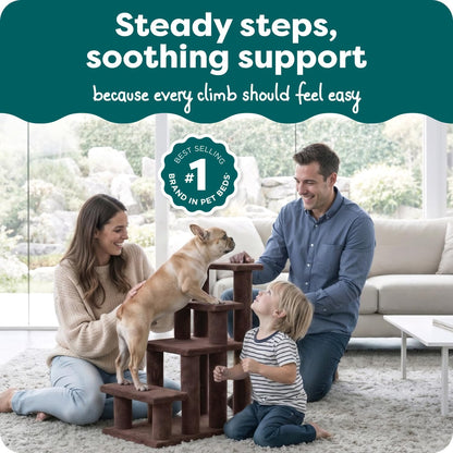 Furhaven Steady Paws Multi-Step Pet Stairs for High Beds & Sofas - Brown, 4-Step