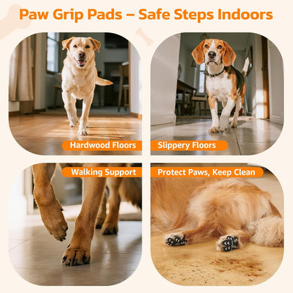 Anti Slip Dog Paw Protector Pads for Senior Dogs, Paw Pads for Dogs Traction, Disposable Self Adhesive Paw Grips for Old Dog on Slippery Hardwood Floor, Black 12 Sets (48pcs) XXL 61-80lbs