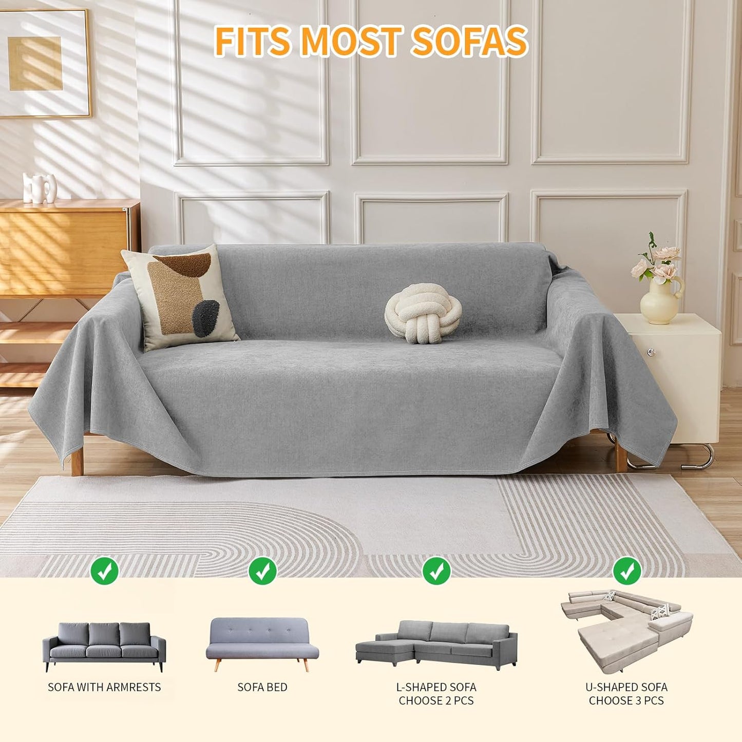 Deep Dream Cat-Scratch Resistant Couch Cover, Waterproof Sofa Cover for 3 Cushion Couch Washable, Pet Friendly Couch Protectors Anti Slip Thickened Love Seat Slipcovers for Pets, 71" x 118", Dark Grey