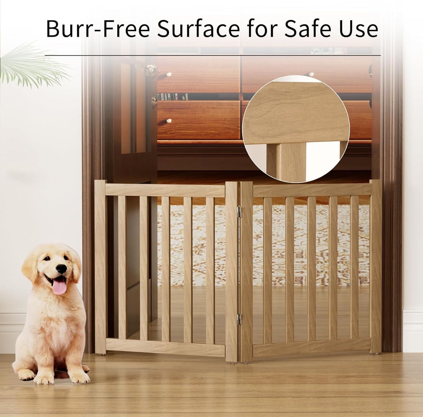 2-Panel Solid Wood Dog Gate - Freestanding Folding Pet Gate for Doorways, Stairs, Indoor, 24" Height, No Installation Needed, Natural Wood