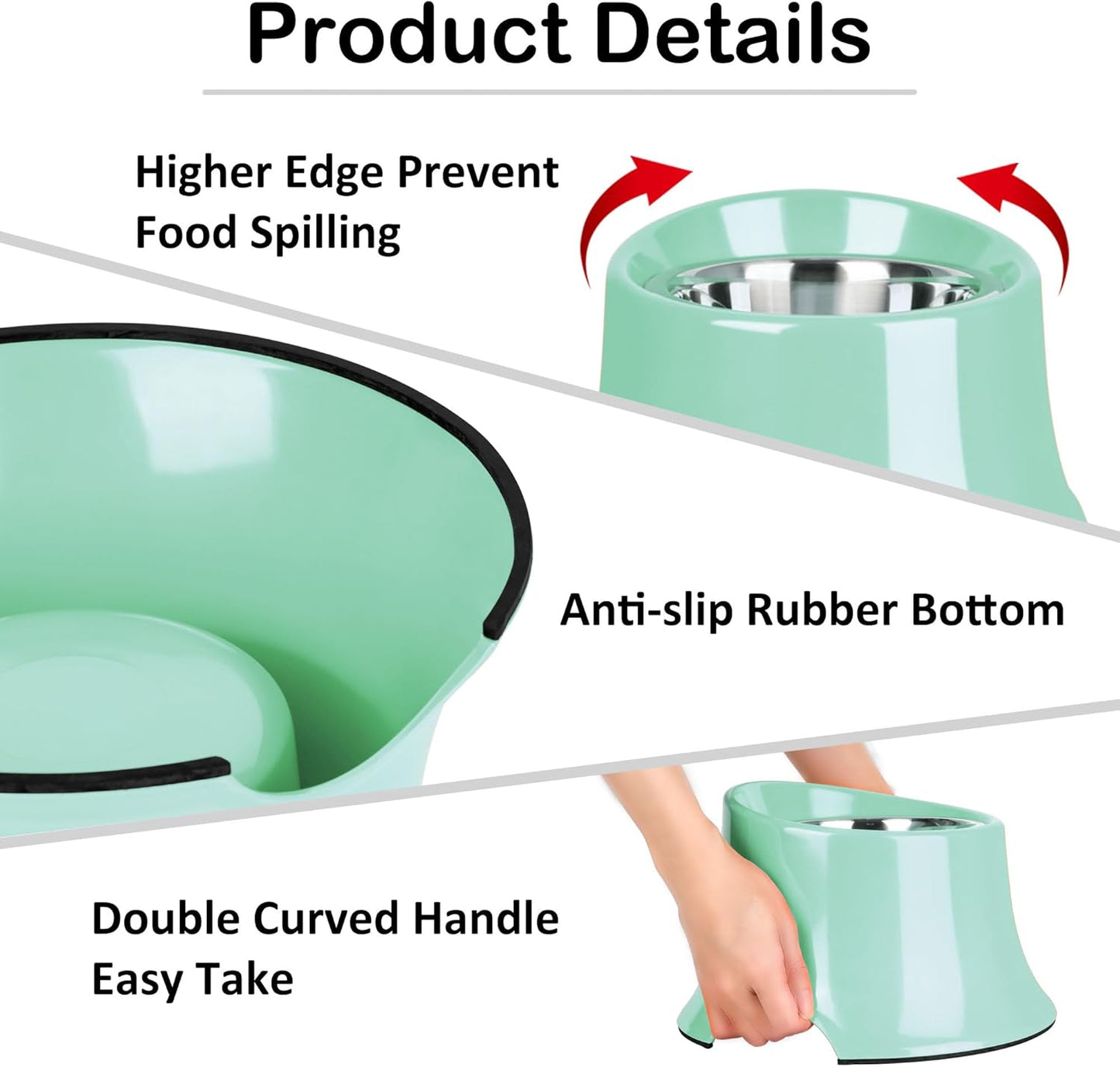 Tilted Elevated Dog Bowls Non-Slip & Non-Spill Pet Feeder with Elevated Detachable Melamine Stand, High Capacity Tilted Dog Bowl for Medium Small Size Dogs M/2 Cup Black