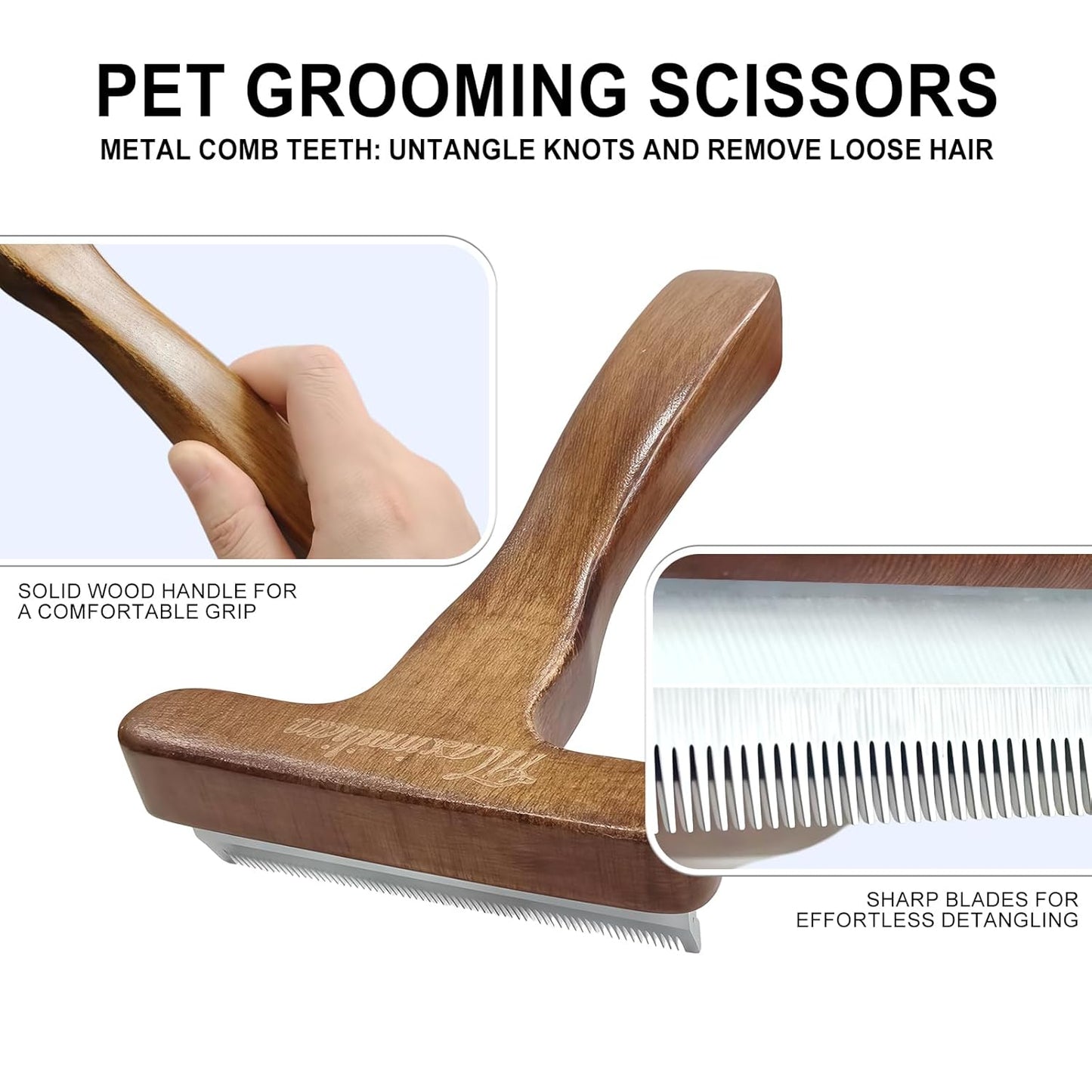 MaximiLian Medium Pet Deshedding Brush with Solid Wood Handle Deshedding Dog Brush for Shedding Undercoat Rake Pet Grooming Tool for Dogs and Cats Remove Loose Hair Mats Knots Tangles
