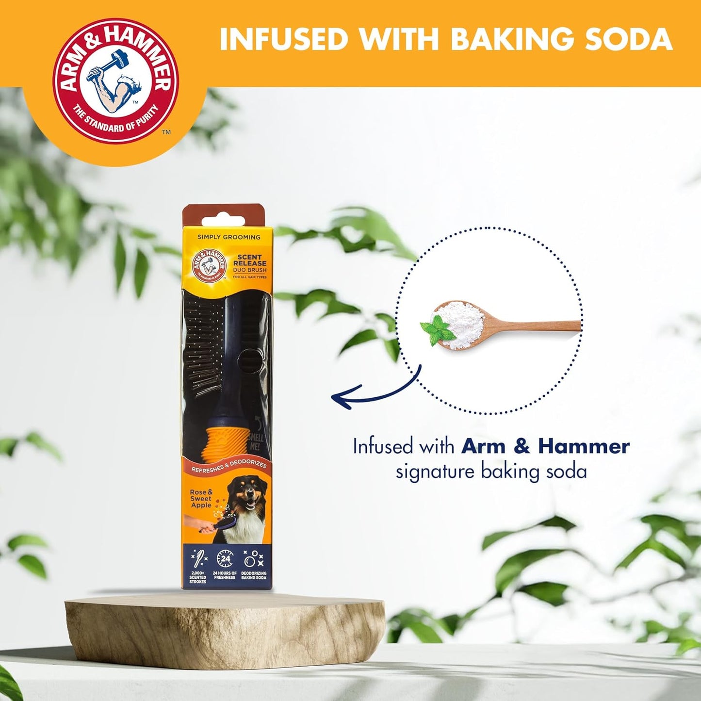 Arm & Hammer Deodorizing Dog Grooming Comb, Fragrance Transfer Technology with Baking Soda, Fine & Standard Teeth for Detangling & Flea Removal, Dematting Tool for Dogs, Sweet Apple & Rose Scent