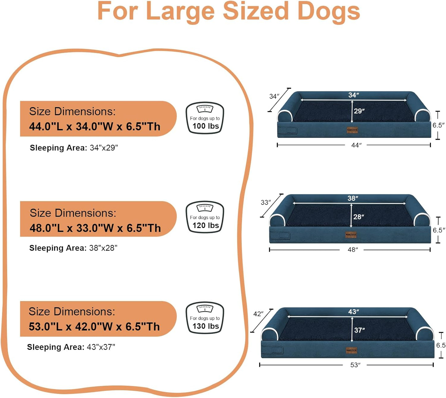 Large Dog Bed Orthopedic Washable: Beds Bolster XL Bed Large Big Dogs Memory Foam Couch Sofa Waterproof with Removable Cover