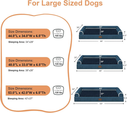 Large Dog Bed Orthopedic Washable: Beds Bolster XL Bed Large Big Dogs Memory Foam Couch Sofa Waterproof with Removable Cover