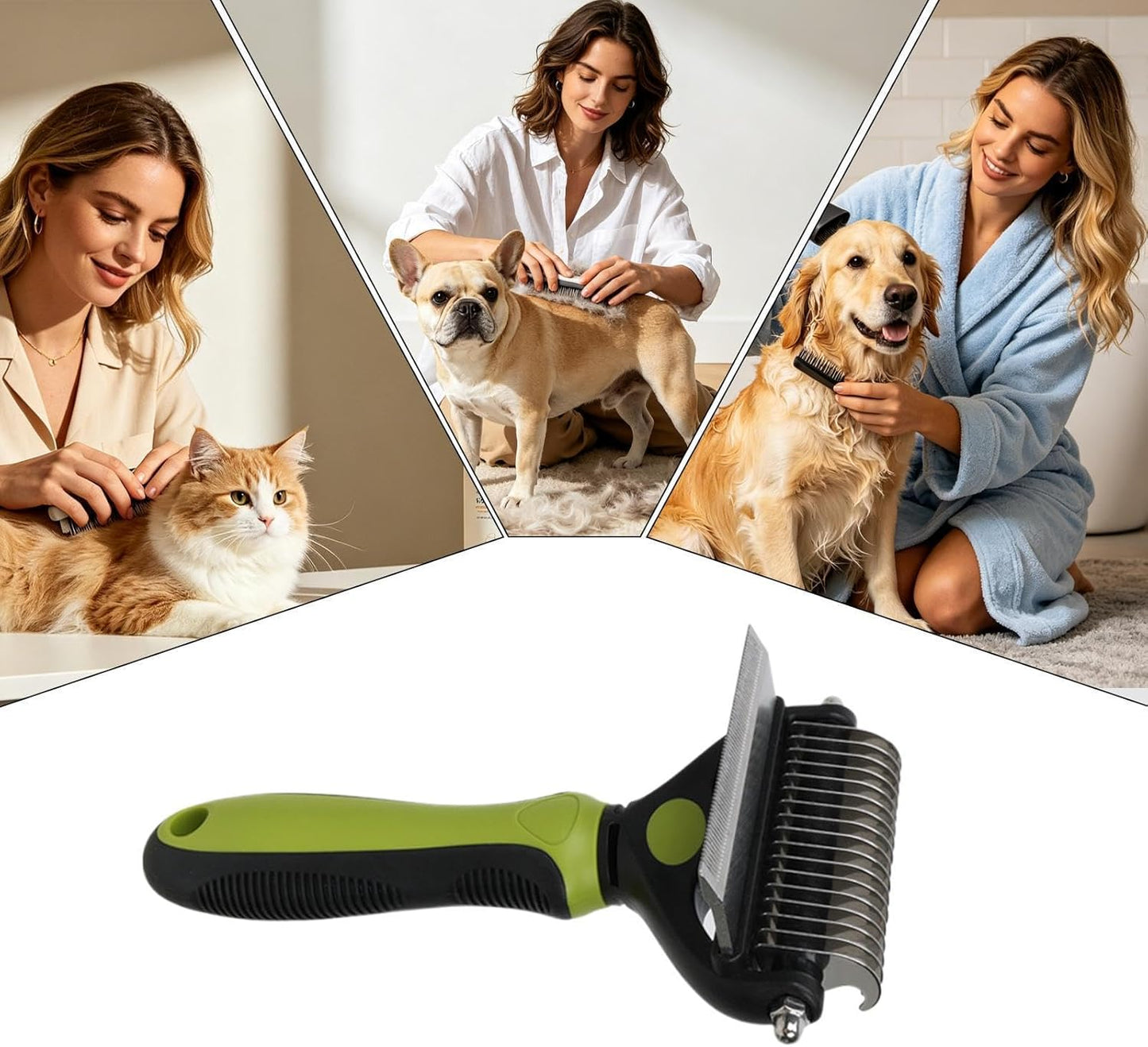 Pet Undercoat Rake, Non-Slip Handle, 17.3x10x4.3cm, Pet Grooming Tool, Dog Dematting Comb, Safety Tips Design, for Thick Coat, Puppy and Kitten Grooming