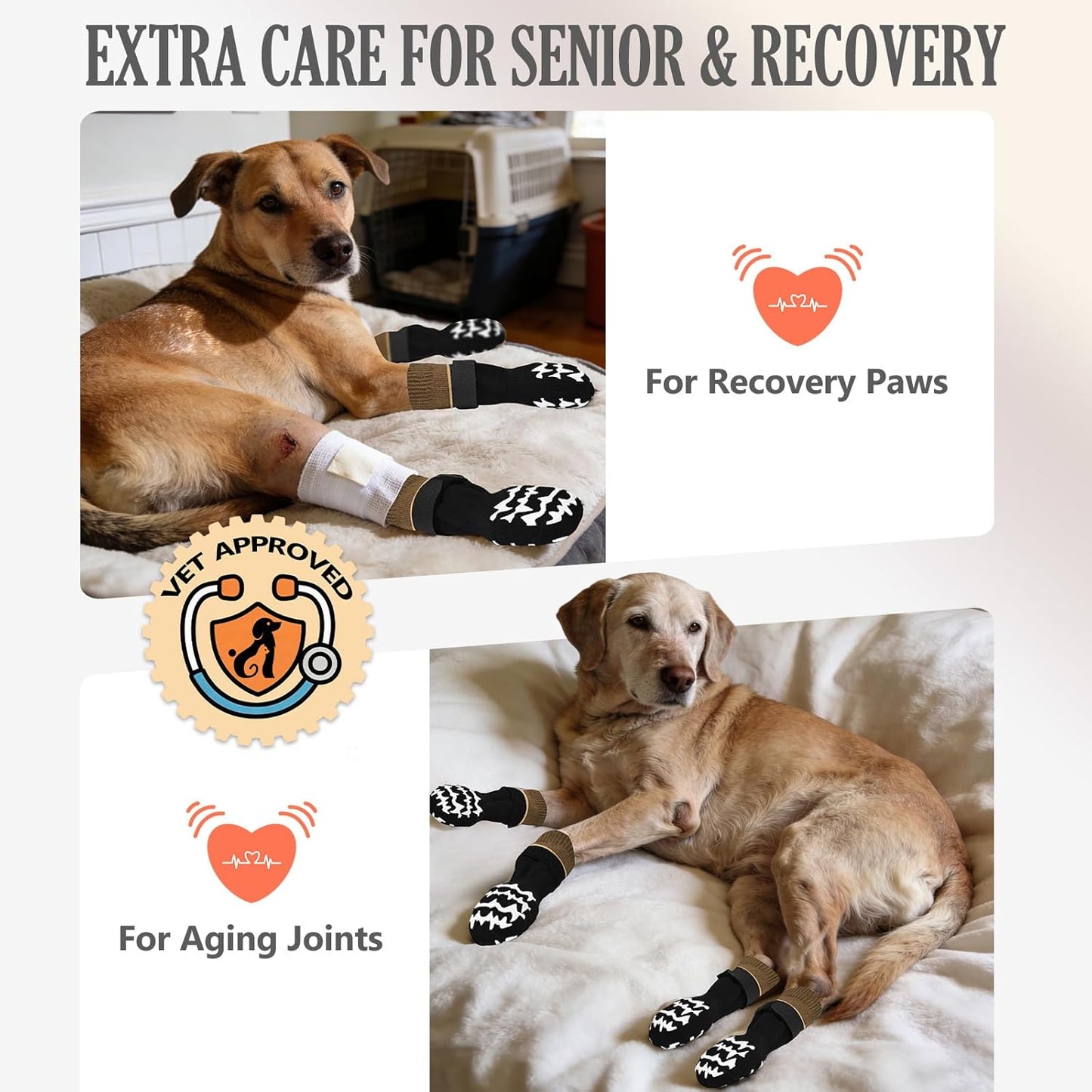 Anti Slip Dog Socks to Prevent Licking Paws, Double-Sided Grippy Dog Socks for Hardwood Floors, No Twist Paw Protector for Hot/Cold Pavement, Dog Booties for Small Medium Large Senior Dogs