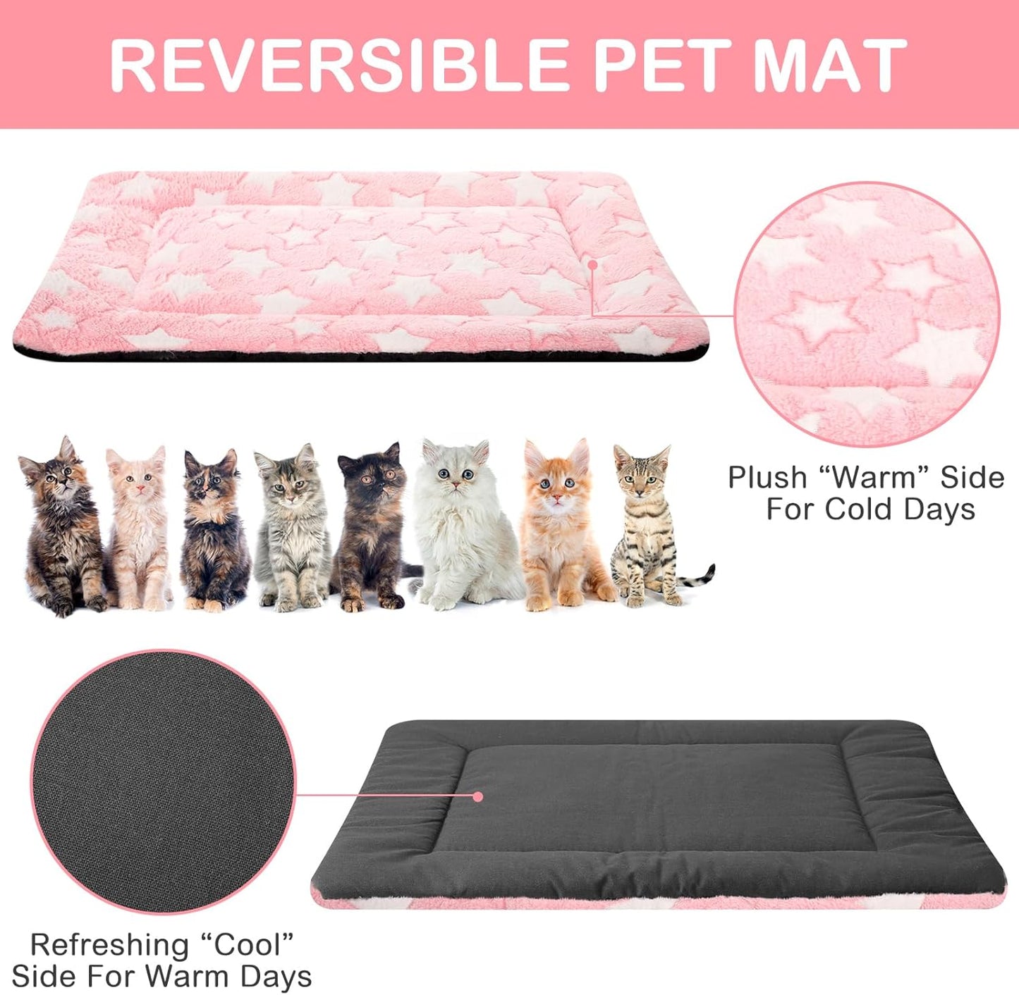 VitalCozy 4 Pcs Dog Crate Pads, Ultra Soft Warm Washable Anti-Slip Kennel Bed Mat for Pets, Reversible, Replaceable, Cage Liner for Small Medium Large Dogs and Cats (18 x 24 x 1.6 Inch,Star,Gray)