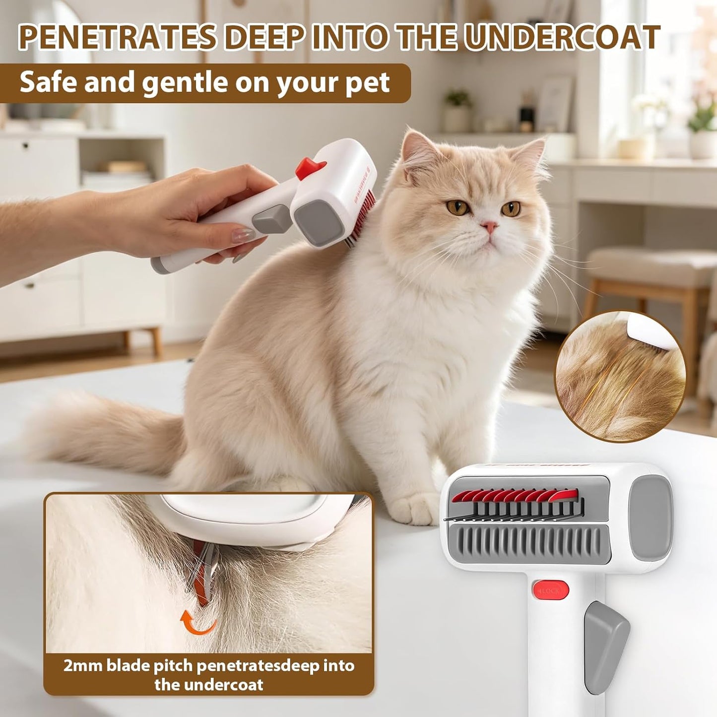 Upgrade 2-in-1 Pet Self-Detangling & Grooming Comb, 2026 New Professional Pet Dematting Comb & Undercoat Rake for Dogs & Cats, Gentle Pets Grooming Brush for Long or Short Hair