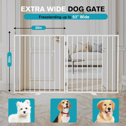 Snagle Paw Extra Wide Dog Gate,Free Standing Dog Fence with Door, Up to 104 Inch Wide Pet Gate with Support Feet for Stairs, Hallways, Doorways, Yard (Black, 4 Panels)