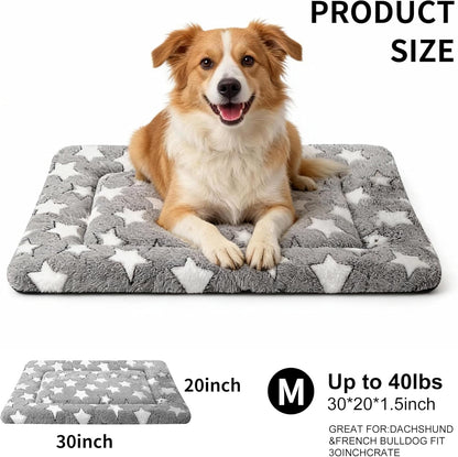 Dog Bed Mat, Reversible Crate Pad & Cute Dog Bed - Machine Washable Kennel Mat with Ultra Soft for Small Dogs (Cool/Warm), 24" x 18", Grey&Star