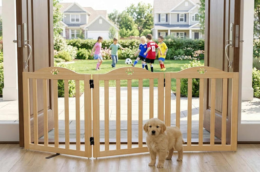 YOCAN Foldable Wooden Dog Gate, 23.6" Tall 3 Panels Indoor Puppy Gate, Freestanding Pet Dog Fence, No Assembly Portable Pet Barrier for Doorways, Stairs & Hallways