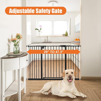 keny 29"-42.5" Baby Gate for Stairs, Auto Close Safety Dog Gate, Pressure Mounted Easy Walk Through Pet Gate for Doorways, Durable Stair Gate, 30" Tall, White