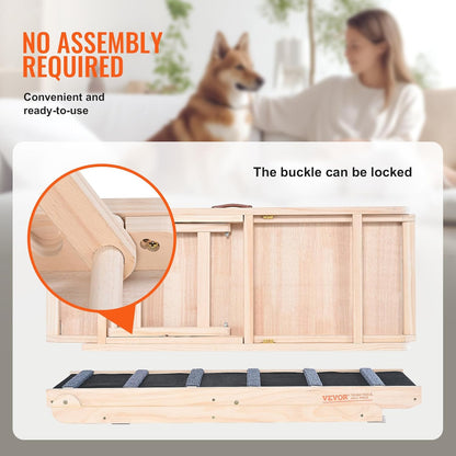 VEVOR Dog Ramp, Folding Pet Ramp for Bed, Adjustable Dog Ramp for Small, Large, Old Dogs & Cats, Wooden Pet Ramp with 39.3" Long Ramp, Adjustable from 15" to 22", Suitable for Couch, Sofa, Car
