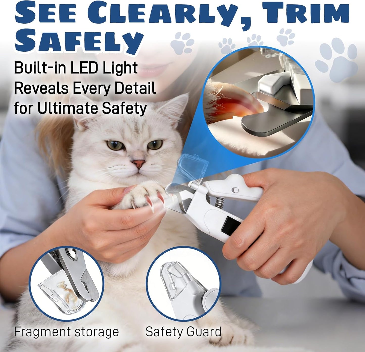 Dog Nail Clippers with Light, 2-in-1 Cat Nail Clippers - Electric Rechargeable Pet Nail Grinder Trimmer with LED Light & Safety Guard, Cordless for Small Medium Dogs Cats