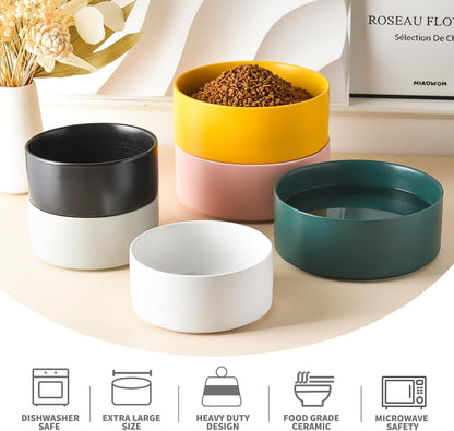6'' Ceramic Raised Dog Bowl - 30Oz Dog Food & Water Bowl with Elevated Non-Slip Bamboo Stand, Dishwasher & Microwave Safe, Anti Vomiting Heavy Duty Pet Bowl for Small and Medium Dogs, White
