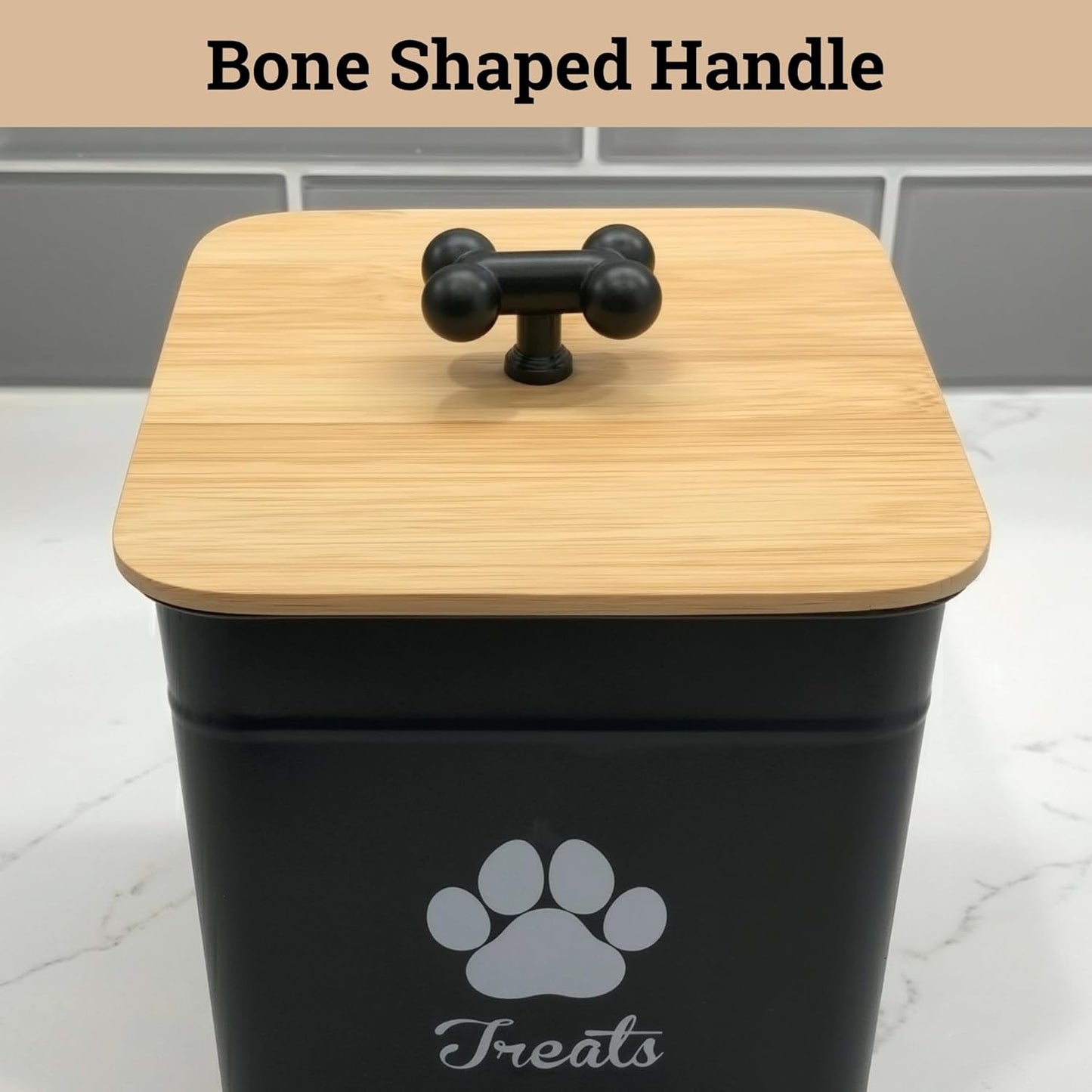 Dog Treat Container Airtight - 6 Inch Wide x 8 Inch Tall Iron Dog Treat Jar for Kitchen Counter with Airtight Bamboo Lid - 12 Cup Capacity Pet Treat Container - Doggie Cookie Jar - Big Treats Canister