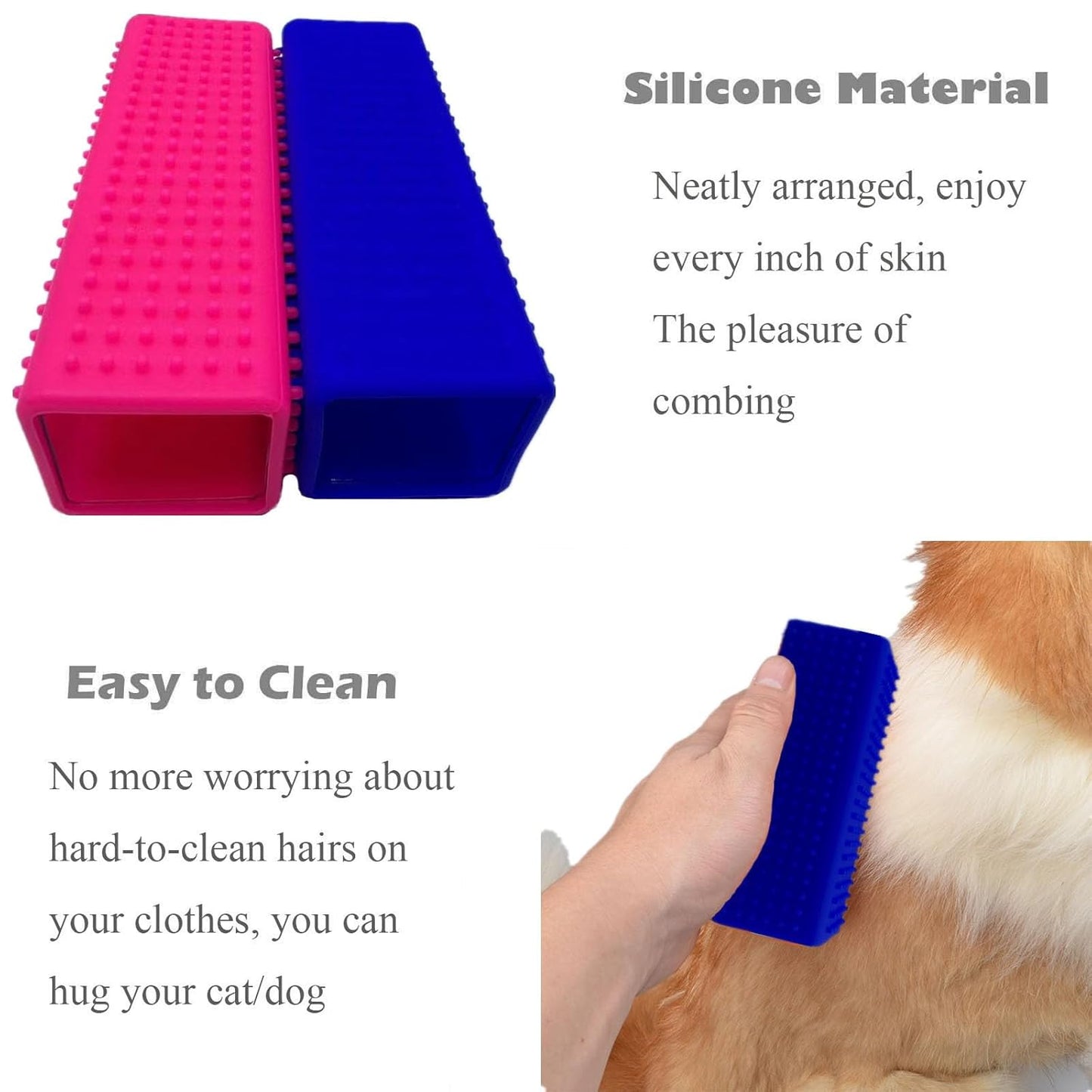 2 Pieces Pet Dog Cat Hair Remover, Block Roller Cleaner, Hollow Silicone Cleaner Brush for Sofa, Car Interiors, Furnishings, Carpets, Bedding or Any Fabric (Orange, Blue)