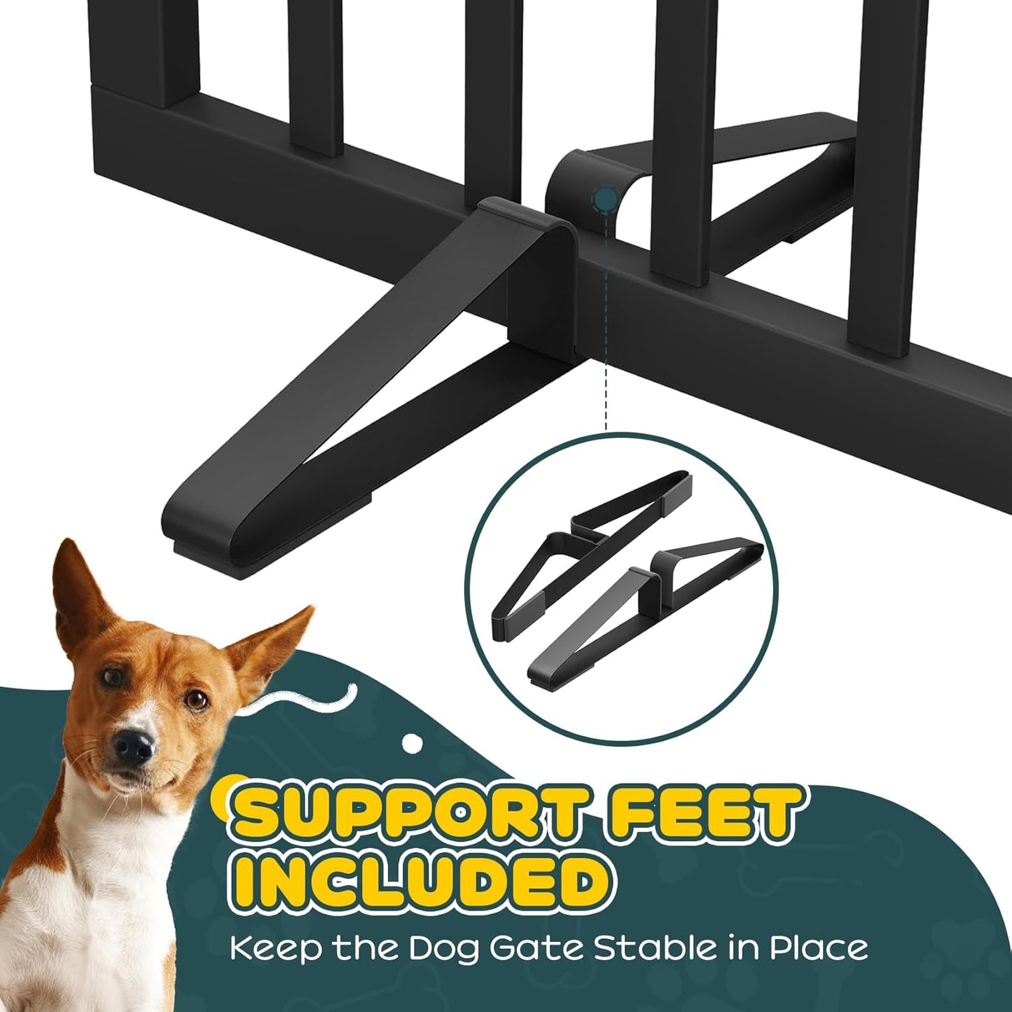 Freestanding Dog Gates Indoor, 3-Panel Pet Gates with 2 Metal Stands and 360° Hinge, 24" H Foldable Dog Gate for Stairs, Doorway, Kitchen, Expands Up to 55" Fully Assembled - Black Walnut