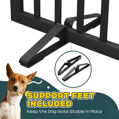 Freestanding Dog Gates Indoor, 3-Panel Pet Gates with 2 Metal Stands and 360° Hinge, 24" H Foldable Dog Gate for Stairs, Doorway, Kitchen, Expands Up to 55" Fully Assembled - Black Walnut