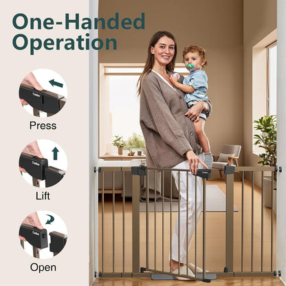 Cumbor 36.6-64" Extra Wide Baby Gate for Stairs, Dog Gates for Doorways, Auto-Close Pet Gate Indoor, Pressure Mounted Walk Through Safety Child Gate for Kids Toddler, Tall Pet Puppy Fence Gate, Brown