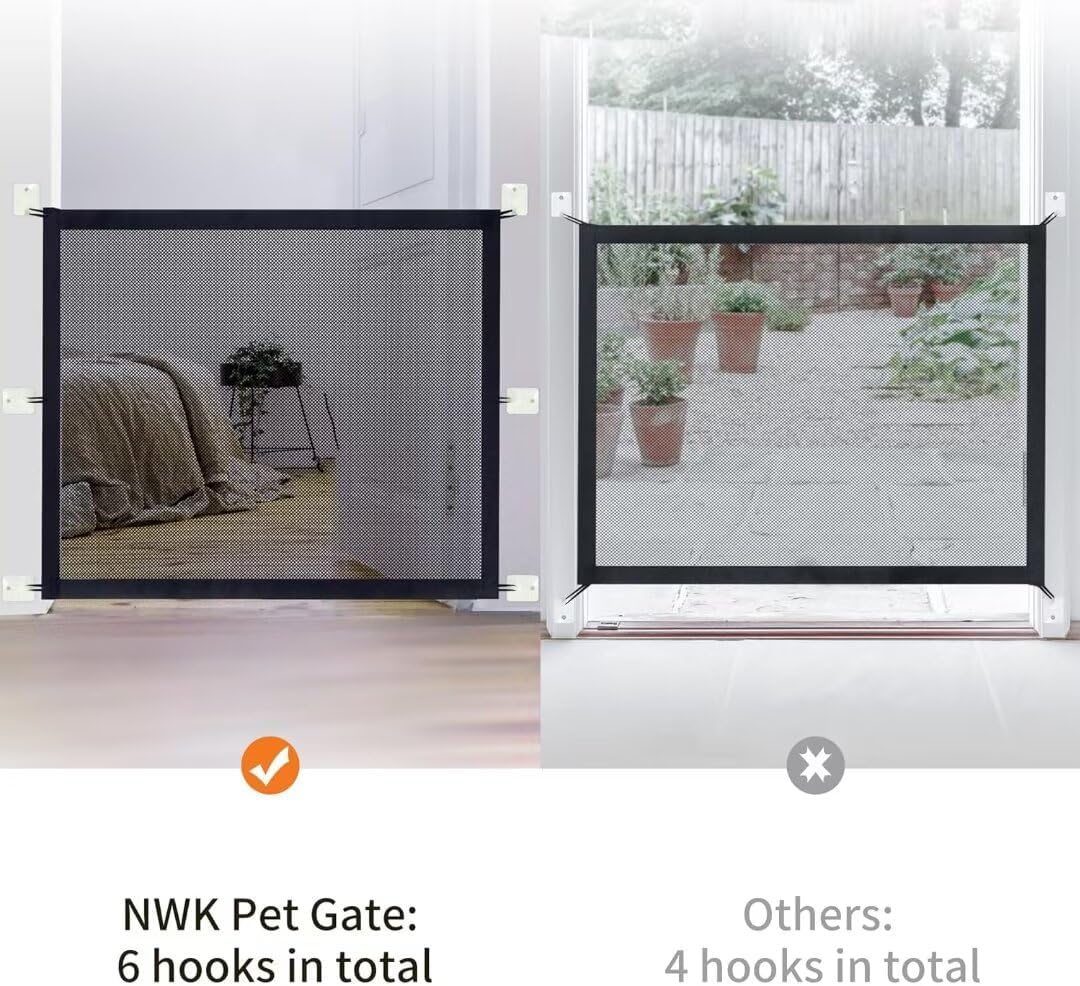 NWK Magic Dog Gate for Stairs Pet Gate for The House Providing a Safe Enclosure for Pets to Play and Rest, 6 Hooks Design (30'' X 43'')
