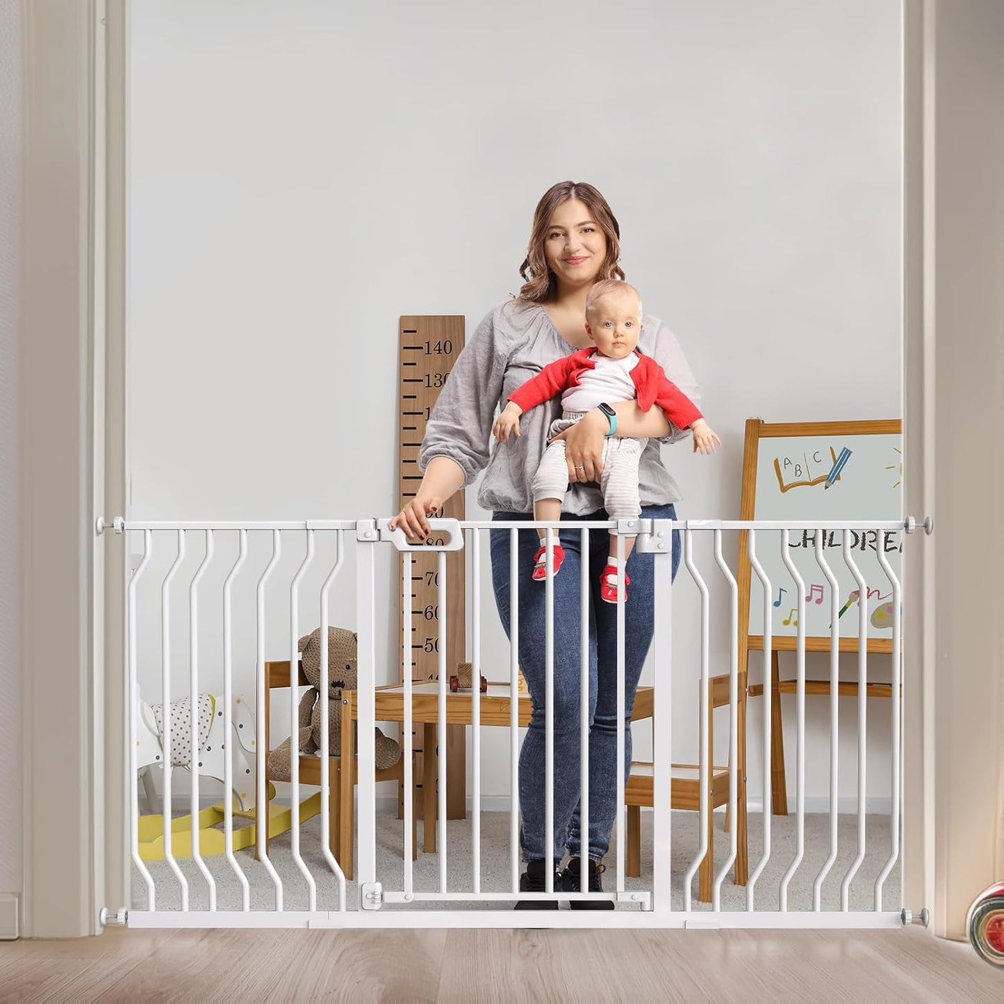 Mom's Choice-GROWNSY Baby Gate for Stairs, 30.5"-43" Pressure Mounted Pet Gate for Doorways-Auto Close Dog Gate for The House-Easy Installation & Walk Thru Wide Safety Gate, Black