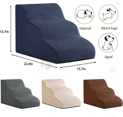 Aodisman 3-Step Dog Ramp and Stairs for Sofa and Chair - Non-Slip Sturdy Pet Steps for Small Dogs and Cats,15.7" H,Grey