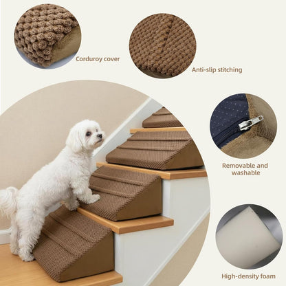 Dog Ramp for Stairs & Dog Ramp for Steps - Non-Slip Independent Foam Stair Pads for Small Dogs & Cats Under 30lbs, Fit Standard Stairs, Washable Cover (Gray, 4-Pack)