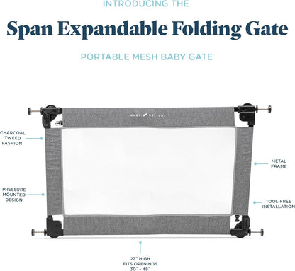 Baby Delight Go with Me Portable Mesh Baby Gate | Span 30-48" Expandable Folding Gate | Pressure Mounted | Charcoal Tweed