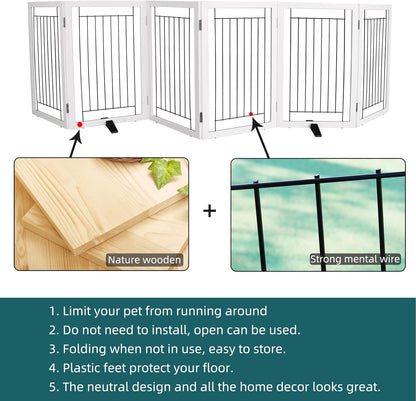 ZJSF Freestanding Dog Gate Indoor, Foldable Dog Fence for Doorways,Hallways or Stairs, Sturdy Wood Extra Wide Pet Gate with Support Feet,Black,24 "Height-3 Panels