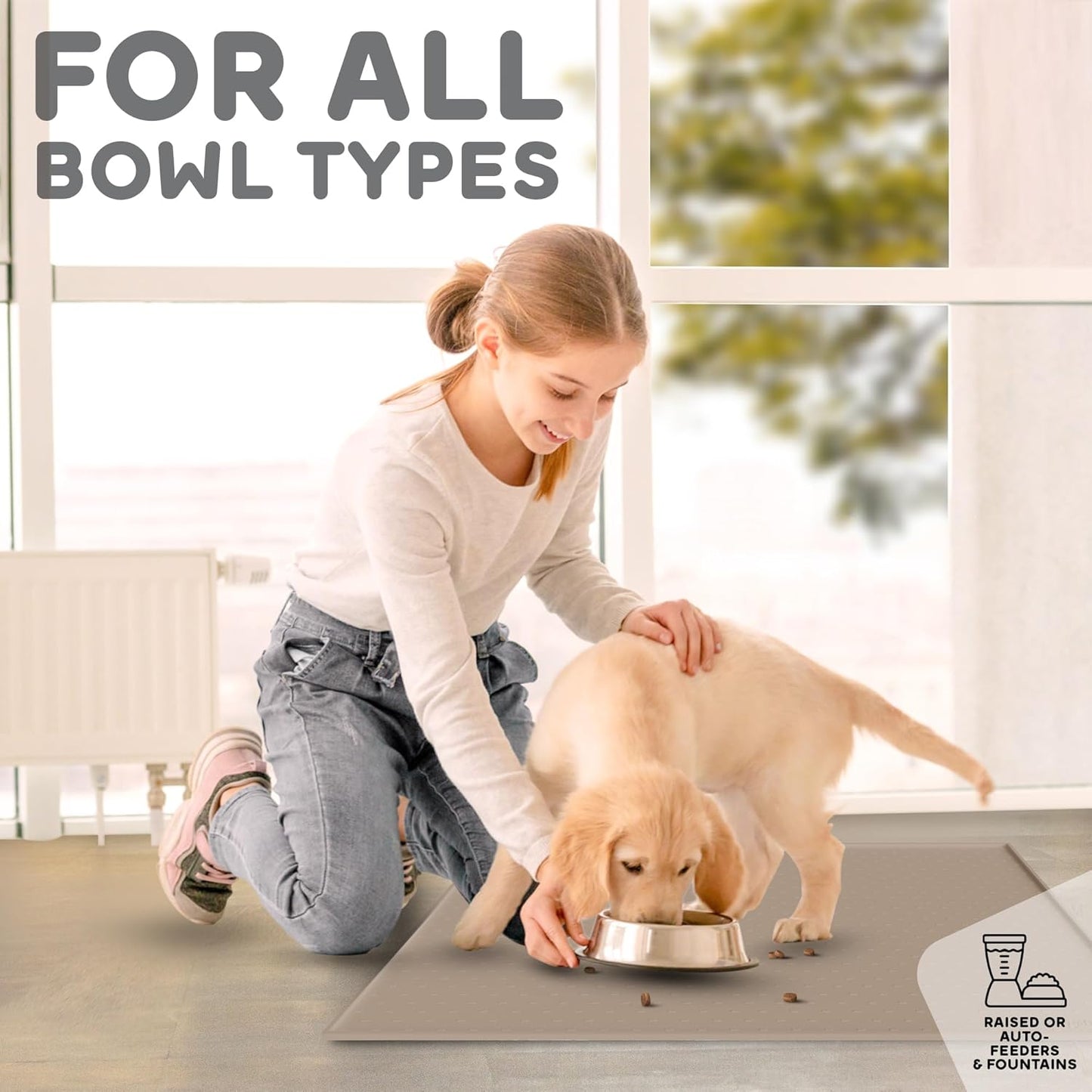 Dog Food Mat - Raised Edges Dogs Mat for Food and Water Prevent Spill, Waterproof Cat Food Mats Protect Floors, Easy Clean Dog Bowl Mats for Food and Water, Silicone Pet Feeding Placemats
