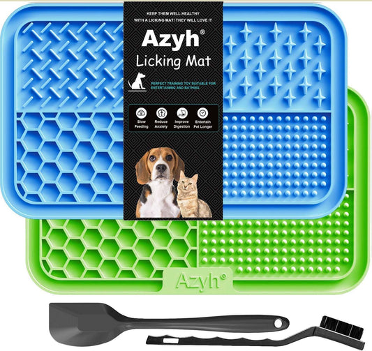 Azyh Licking Mat for Dogs & Cats 2 Pack, Slow Feeder Lick Pat for Large Dogs and Puppies, Anxiety Relief Dog Toys Feeding Mat for Butter Yogurt Peanut, Pets Bathing Grooming Training Mat (9.9'' × 6'')