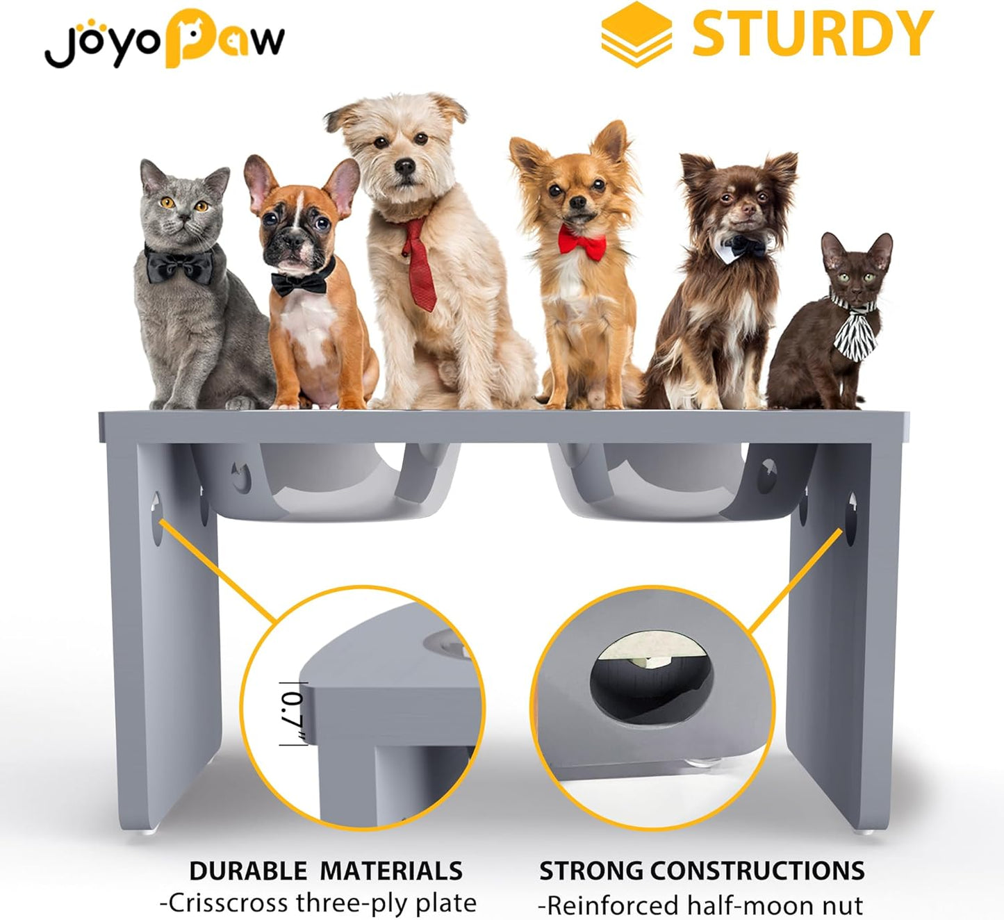 Elevated Dog Bowls, Bamboo Raised Dog Bowl for Medium Dogs, with 2 Stainless Steel Bowls (7'' Tall-40 oz Bowl)