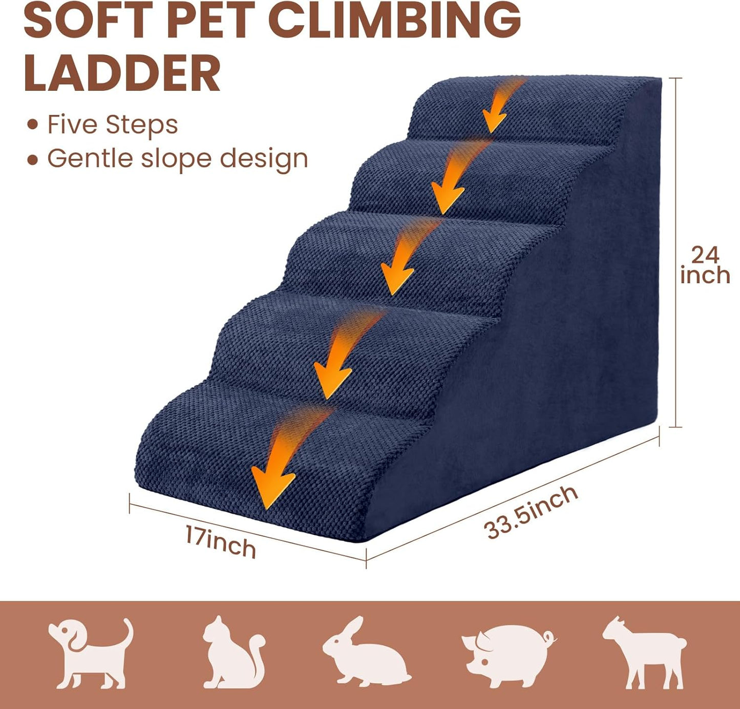 Dog Stairs for Small Dogs, 3 Tiers High Density Foam Dog Ramp, Extra Wide Non-Slip Pet Steps for High Beds Or Couch, Soft Foam Doggie Ladder for Dogs Injured, Older Pets, Small Cats