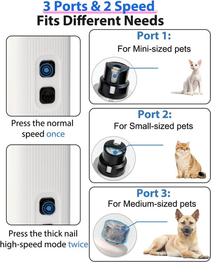 Electric Dog Nail Grinder with 2 Level LED Lights, 2 Speed 30dB Super Quiet and Low Vibration Turbo Charge Pet Nail Grinder for Small Dogs and Cats - White