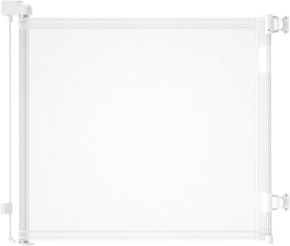 Retractable Baby Gate,Mesh Baby Gate or Mesh Dog Gate,33" Tall,Extends up to 71" Wide,Child Safety Gate for Doorways,Stairs,Hallways,Indoor/Outdoor（White,33"x71"）