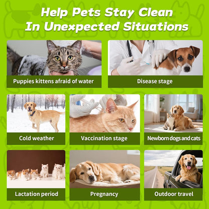 Pet Glove Wipes for Dogs and Cats, Upgraded & Thickened - Hypoallergenic No Rinse Deodorizing Grooming Wipes for Paws, Body, Ears, Face & Coat for Daily Grooming and Travel，6 Count